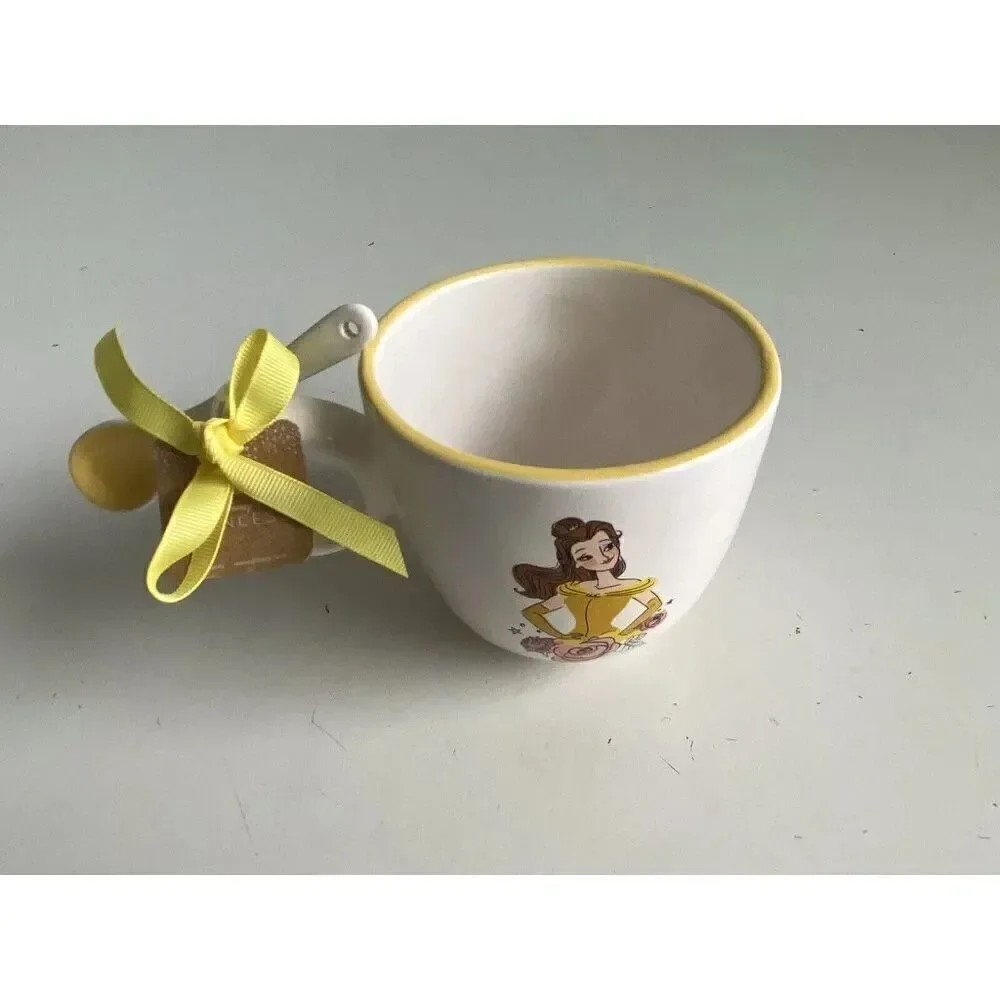 Rae Dunn Disney Princess Belle Ceramic Mug Tea‎ Cup With Spoon Double Sided NEW